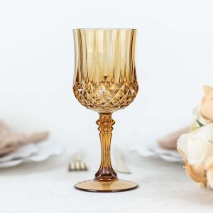 6-Pack Transparent Plastic Crystal Cut Wine Glasses 8oz, Amber Gold