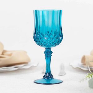 6-Pack Transparent Plastic Crystal Cut Wine Glasses 8oz, Ocean Blue