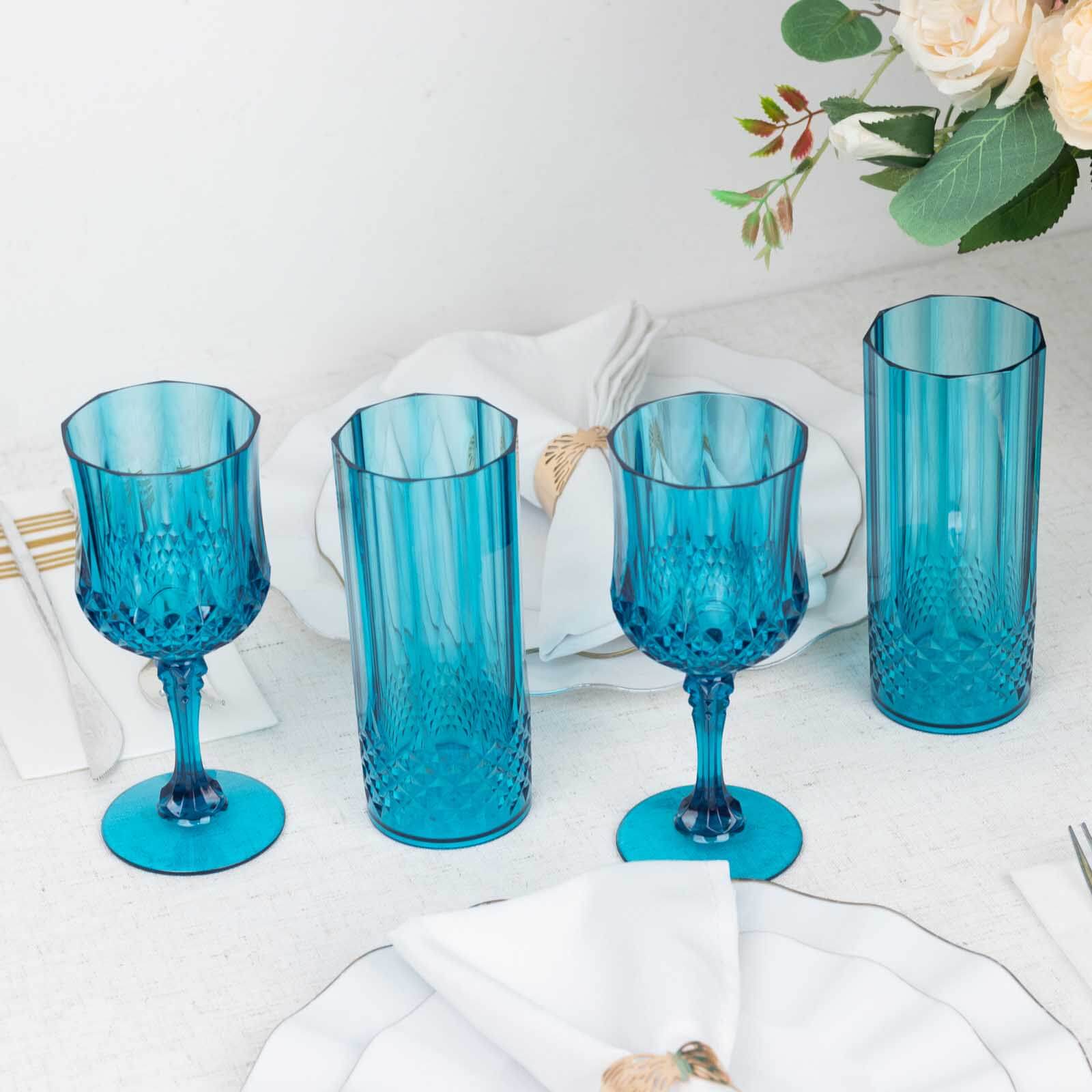 6-Pack Transparent Plastic Crystal Cut Wine Glasses 8oz, Ocean Blue - Image 2